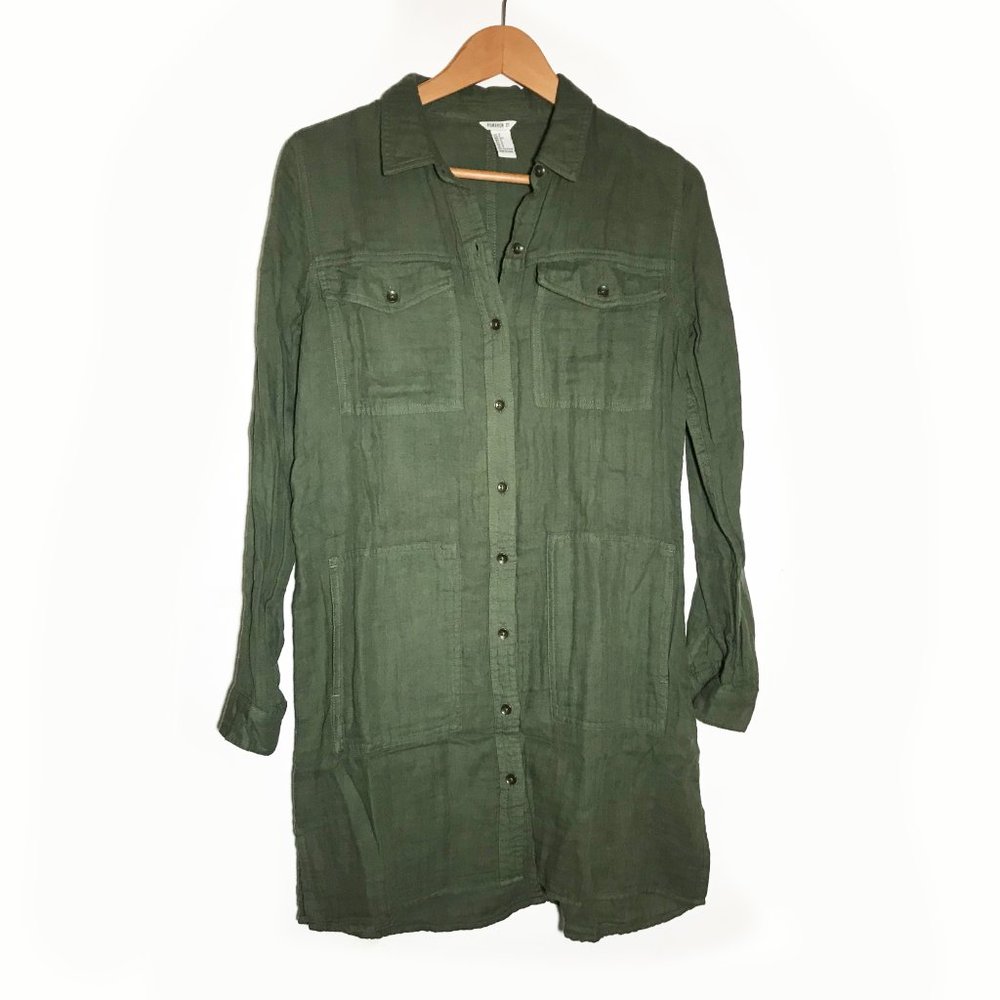 Forever 21 Olive Green Four Pocket Long Sleeve Shirt Dress S New without tags